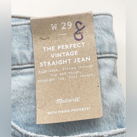 Madewell The Perfect Vintage Straight Jean in Danby light blue Wash rips NWT 29 - Picture 8 of 9